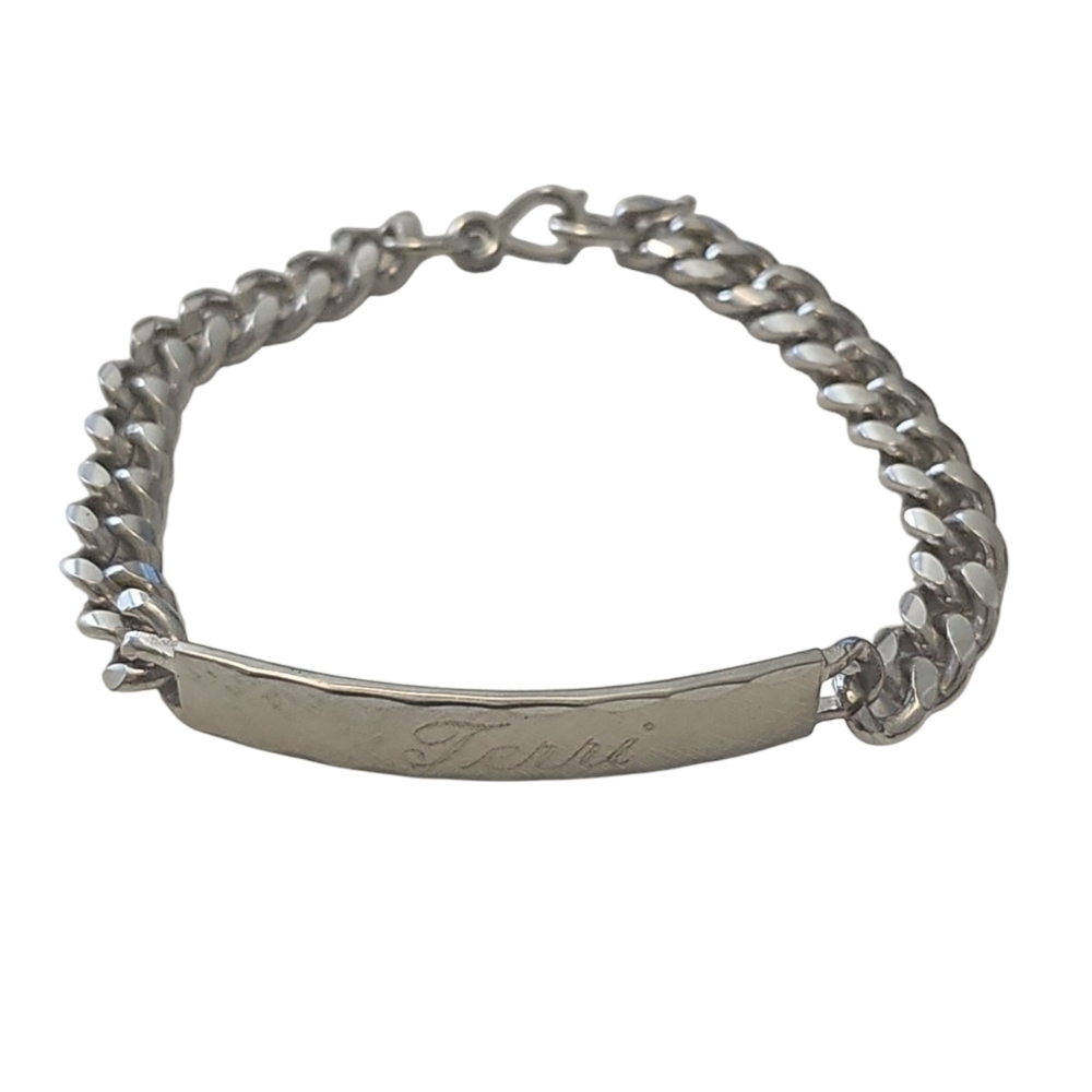 Kreisler USA Rhodium Electroplated "TERRI" Monogram Bracelet Cuban Chain